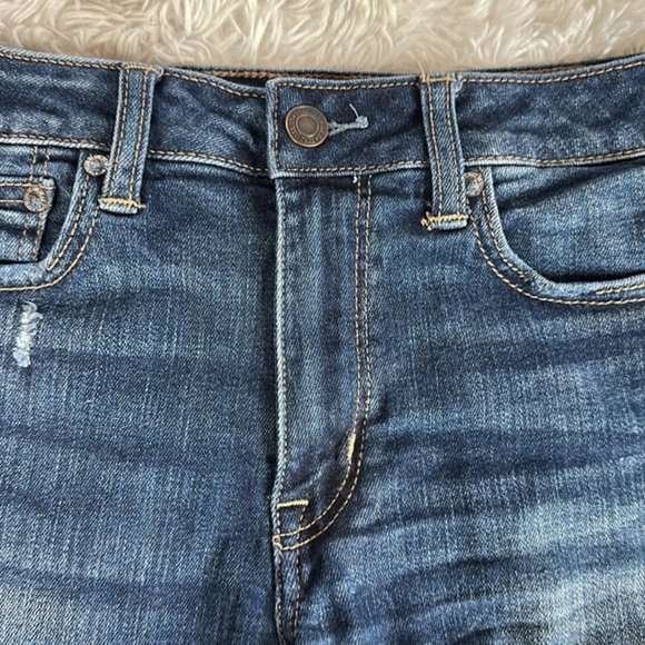 American Eagle Dark Blue Lightly Distressed High Rise Festival Jean Shorts - Picture 2 of 12